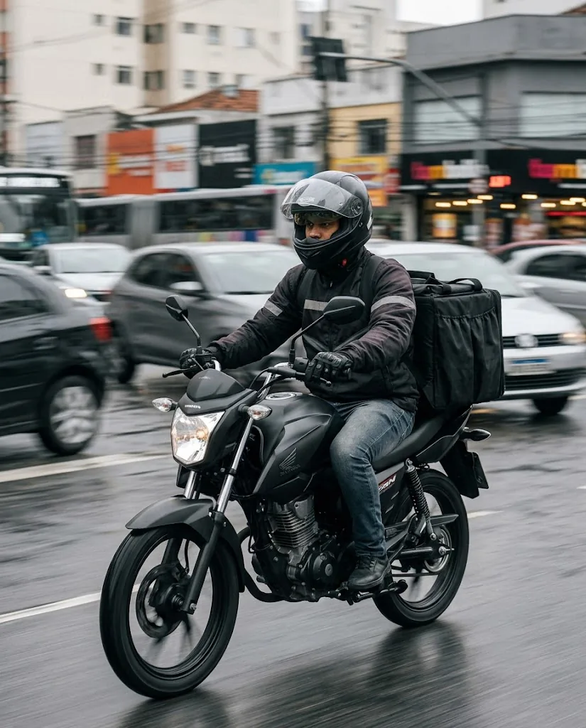 Motoboy entregando em avenida brasileira